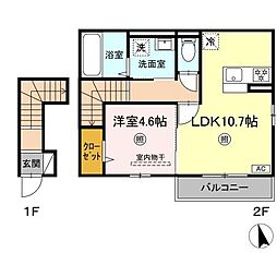 JR日豊本線 帖佐駅 徒歩6分の賃貸アパート 2階1LDKの間取り