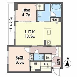 JR指宿枕崎線 慈眼寺駅 徒歩27分の賃貸マンション 2階2LDKの間取り