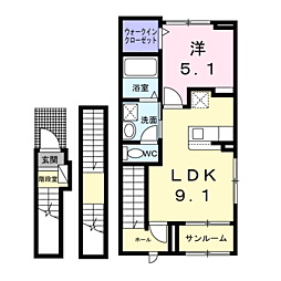 鹿児島市電1系統 上塩屋駅 徒歩3分の賃貸アパート 3階1LDKの間取り