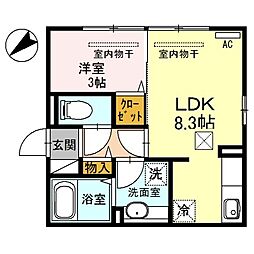 JR九州新幹線 鹿児島中央駅 城山一丁目下車 3.5kmの賃貸アパート 1階1LDKの間取り