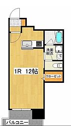 鹿児島市電2系統 鹿児島中央駅前駅 徒歩9分の賃貸マンション 6階ワンルームの間取り