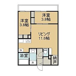 JR指宿枕崎線 谷山駅 徒歩8分の賃貸マンション 2階2LDKの間取り