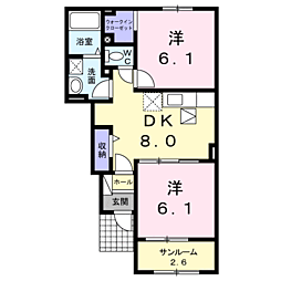 JR指宿枕崎線 坂之上駅 バス7分 石塚下車 徒歩4分の賃貸アパート 1階2DKの間取り