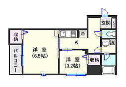 鹿児島市電2系統 高見馬場駅 徒歩4分の賃貸マンション 3階2Kの間取り