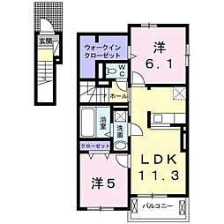 JR指宿枕崎線 枕崎駅 バス45分 保健所前下車 徒歩13分の賃貸アパート 2階2LDKの間取り