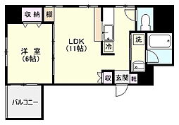 鹿児島市電2系統 市役所前駅 徒歩2分の賃貸マンション 6階1LDKの間取り