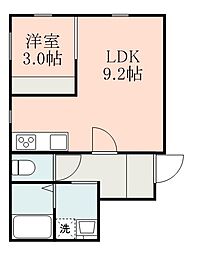 バス 稲荷町下車 徒歩5分の賃貸マンション 2階1LDKの間取り