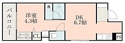 鹿児島市電2系統 加治屋町駅 徒歩6分の賃貸マンション 5階1DKの間取り