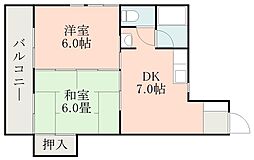 壱番館 2DKの間取図画像