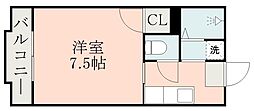 レインボー上荒田 1Kの間取図画像