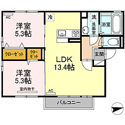 ラヴィエルジュ坂之上 2LDKの間取図画像