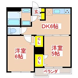 さくらヒルズ壱番館 2DKの間取図画像