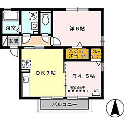 グランモアKB棟 2DKの間取図画像