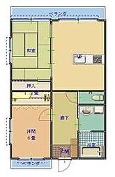 リバーサイド福元 2LDKの間取図画像