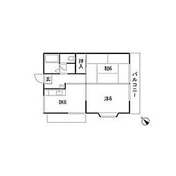 スカイパレスTABATA 2DKの間取図画像