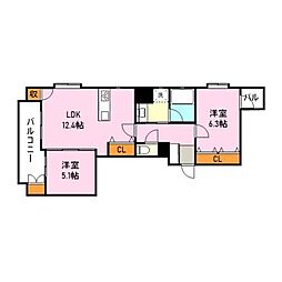 パークオーシャン桜島桟橋通り 2LDKの間取図画像
