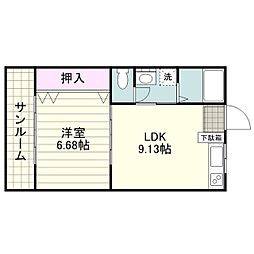 シュロス新山3 1LDKの間取図画像