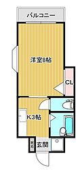 ボルドー 1Kの間取図画像