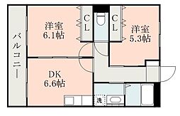 レジデンスSRK 2DKの間取図画像