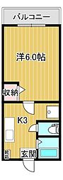 ロゼーヌ鴨池 1Kの間取図画像