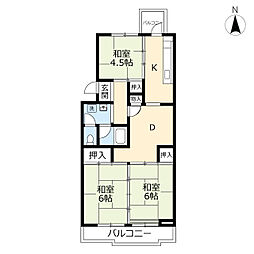 UR都市機構小鷺田公園団地2 3DKの間取図画像