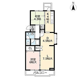 UR都市機構小鷺田公園団地2 2LDKの間取図画像