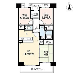 UR都市機構アーベインヒルズ小笹12番館 3LDKの間取図画像