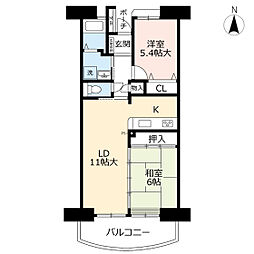 アーベインルネス貝塚4号棟 2LDKの間取図画像