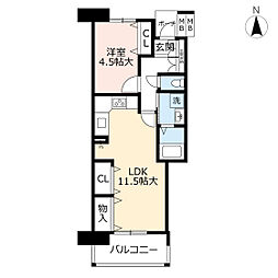 アーベインルネス貝塚9号棟 1LDKの間取図画像