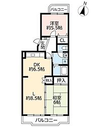 UR都市機構アーベイン春日公園2号棟 2LDKの間取図画像
