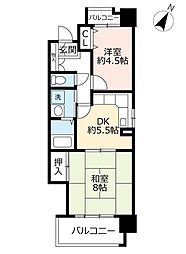 UR都市機構アーベインルネス諸岡2号棟 2DKの間取図画像
