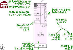 コスモフォーラム四条 1Kの間取図画像
