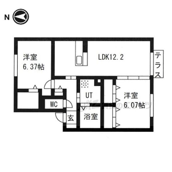 グリーンコートB 102｜奈良県奈良市四条大路4丁目(賃貸アパート2LDK・1階・55.40㎡)の写真 その2