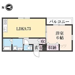 グランシャリオ招提III 3階1LDKの間取り