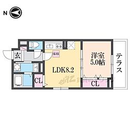 JR片町線(学研都市線) 津田駅 徒歩13分の賃貸アパート 1階1LDKの間取り