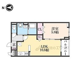 JR片町線(学研都市線) 忍ケ丘駅 徒歩8分の賃貸アパート 2階1LDKの間取り
