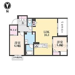 京阪本線 萱島駅 徒歩7分の賃貸アパート 3階2LDKの間取り