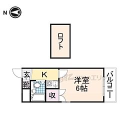エバーグリーン牧野 1Kの間取図画像