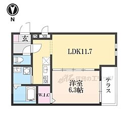 フジパレス上神田II番館 1階1LDKの間取り