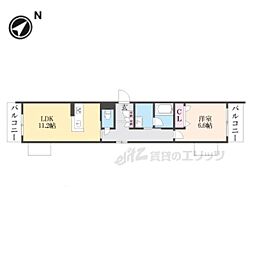 サンヴィアンテ長尾II 2階1LDKの間取り
