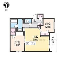 シャーメゾンフルリール 2階2LDKの間取り