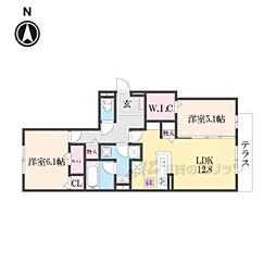 Ｄ−ＲＯＯＭ枚方市上之町ＰＪ 101 1階2LDKの間取り