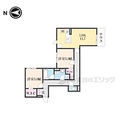 Ｄ−ＲＯＯＭ枚方市上之町ＰＪ 1階2LDKの間取り