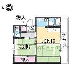 UR都市機構寝屋川団地C-58棟 2DKの間取図画像