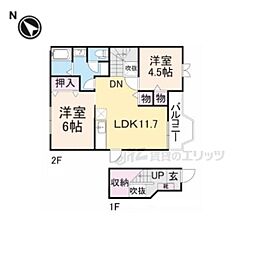 リエージュ 2階2LDKの間取り