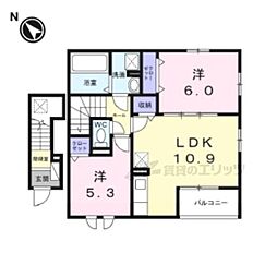 京阪本線 枚方市駅 徒歩24分の賃貸アパート 2階2LDKの間取り