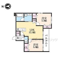京阪本線 枚方市駅 徒歩15分の賃貸マンション 2階2LDKの間取り