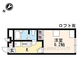 京阪本線 枚方市駅 徒歩14分の賃貸マンション 2階1Kの間取り