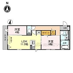 プリズム 1階2LDKの間取り