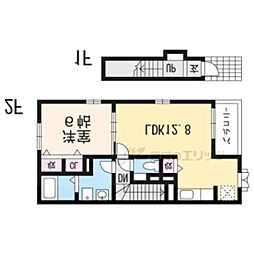 サニーフラットII 2階1LDKの間取り